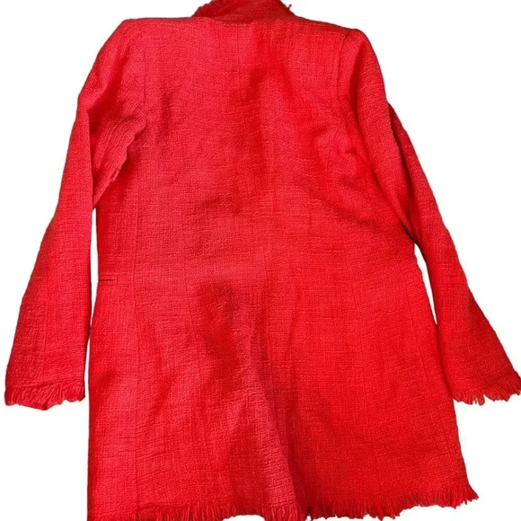 Rachel Zoe Women Red Long Sleeve Fringe Edges Tweed Blazer Pea coat Size Small - Picture 5 of 5